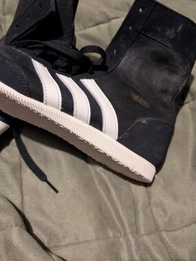 Brand New adidas Japan Black High-Top Sneakers Full Leather with White Stripes
